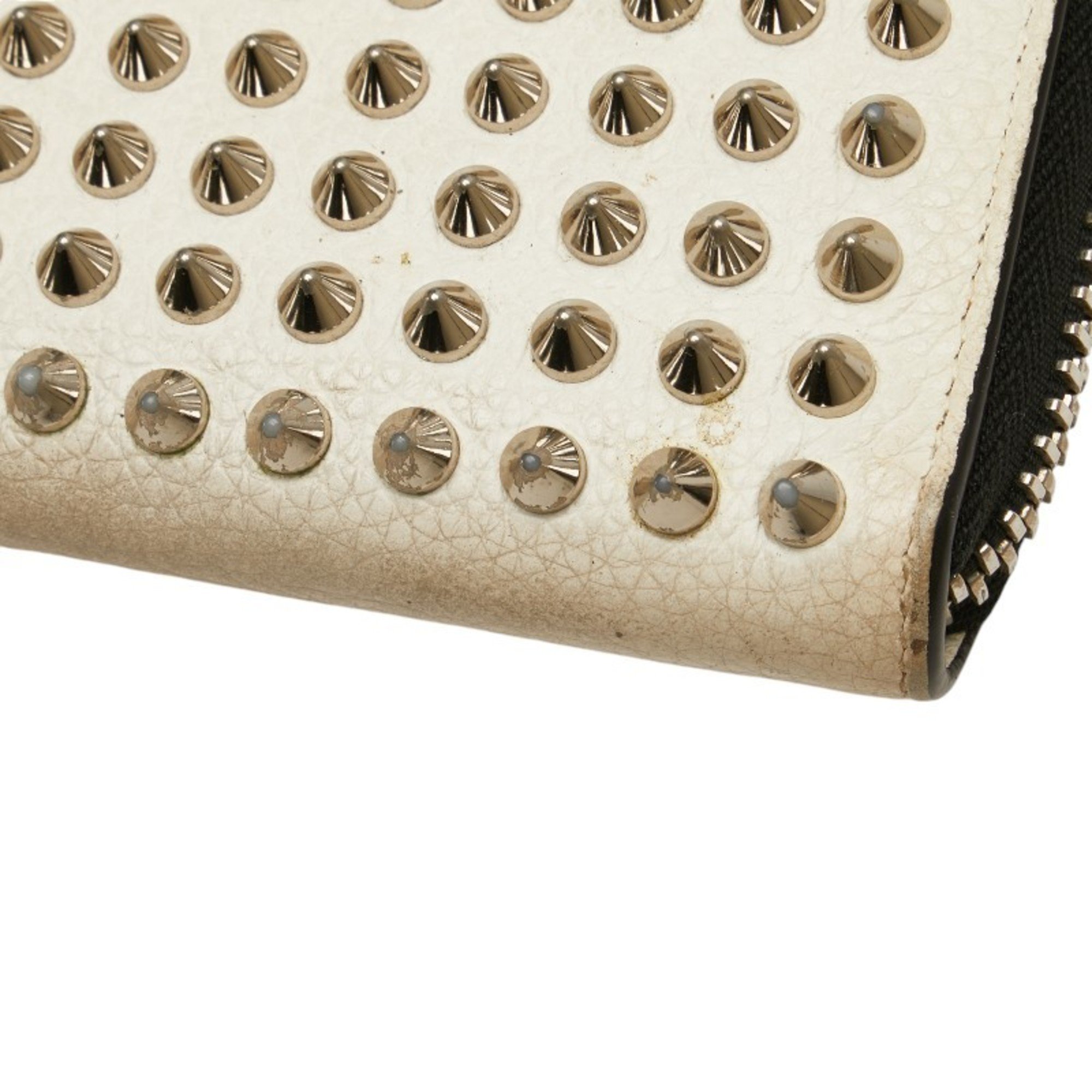 Christian Louboutin Studded Long Wallet White Leather Women's