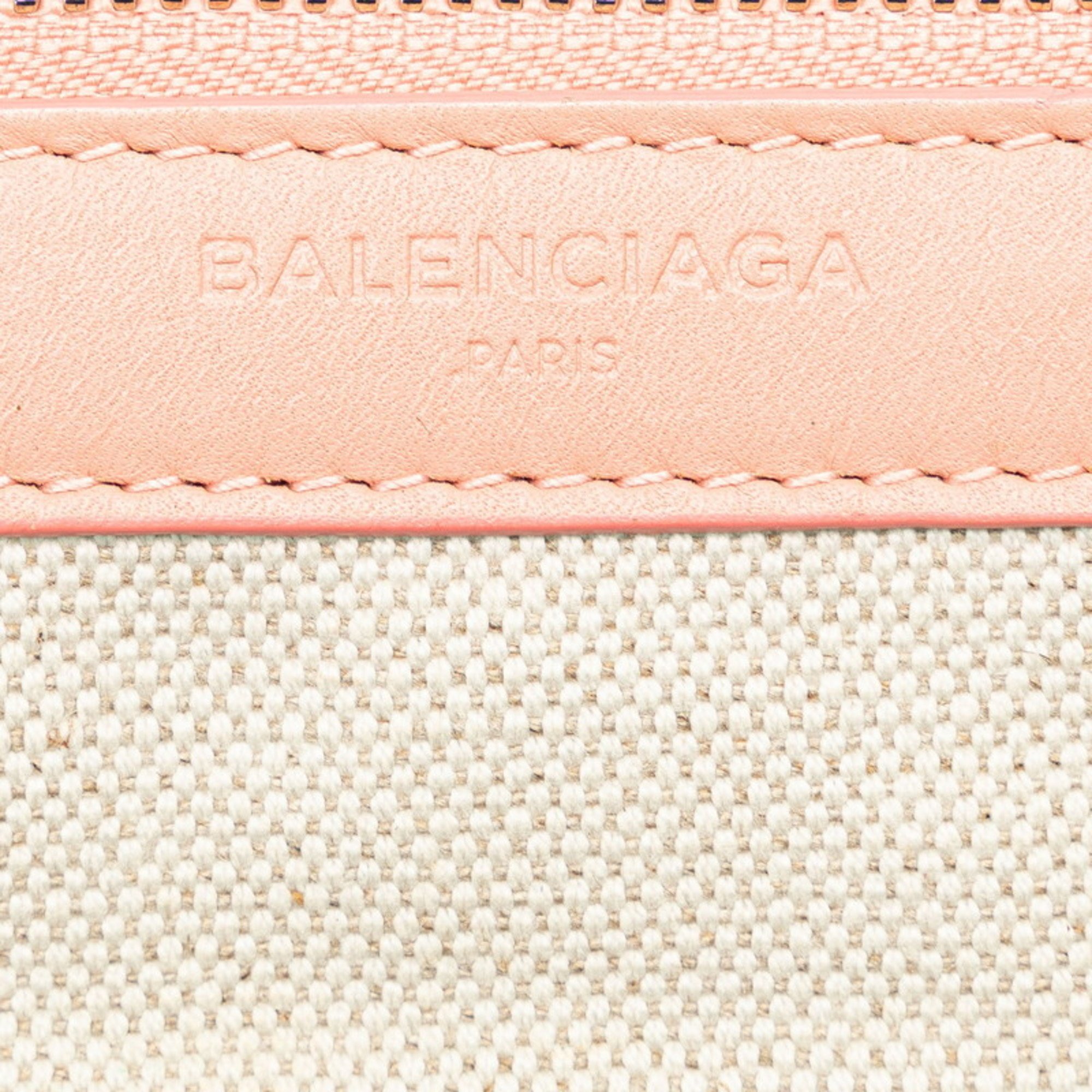 Balenciaga Navy Cabas S Handbag Tote Bag 339933 Ivory White Pink Canvas Leather Women's BALENCIAGA