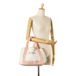 Balenciaga Navy Cabas S Handbag Tote Bag 339933 Ivory White Pink Canvas Leather Women's BALENCIAGA