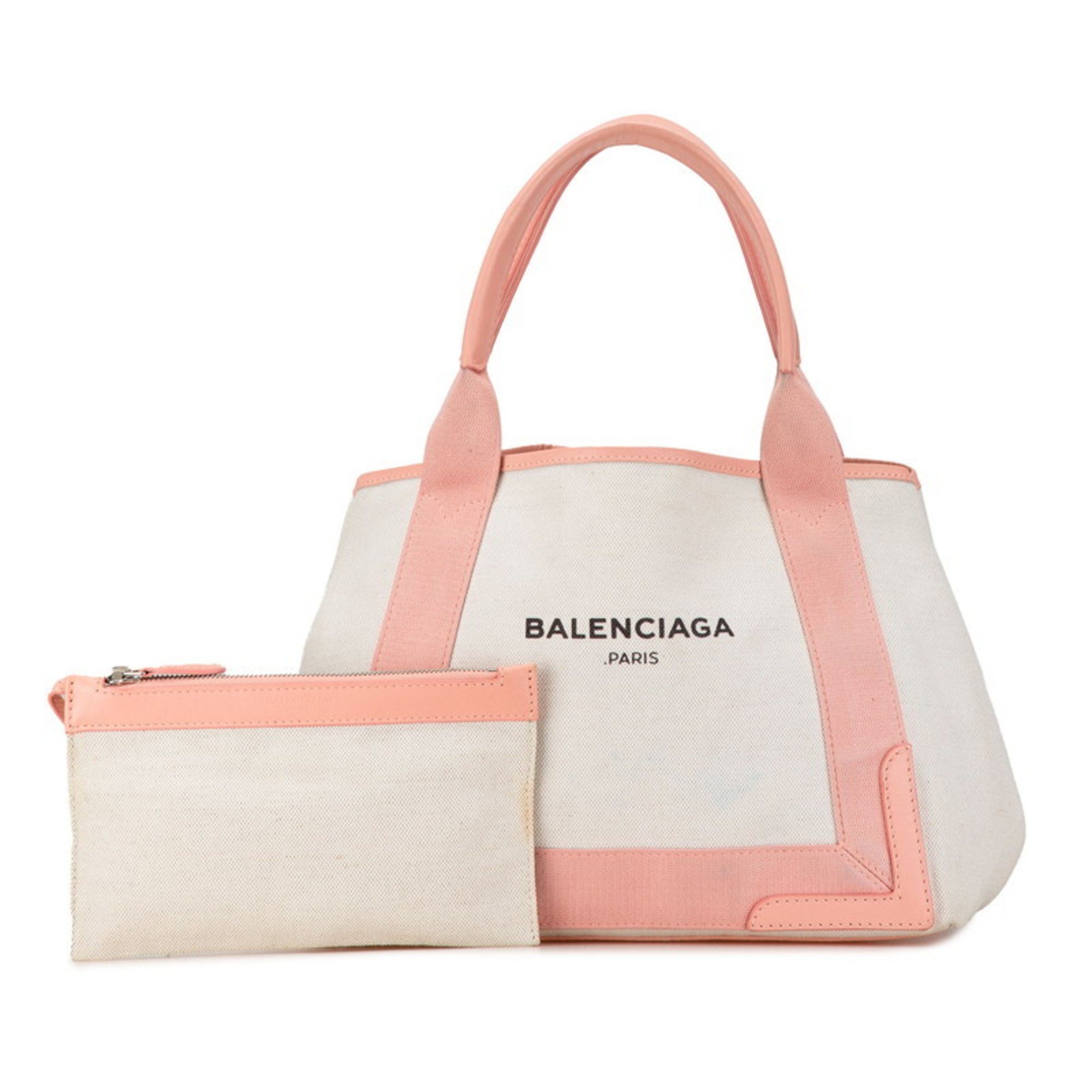 Balenciaga Navy Cabas S Handbag Tote Bag 339933 Ivory White Pink Canvas Leather Women's BALENCIAGA