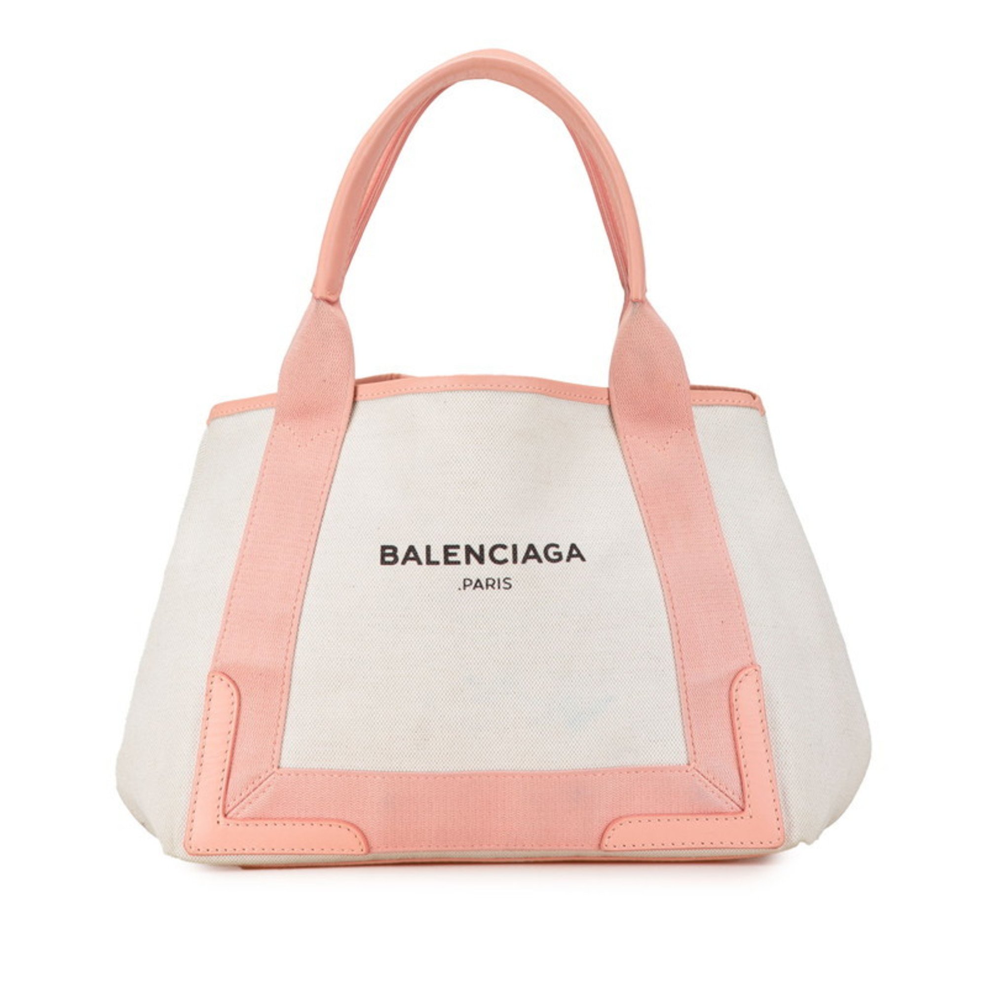 Balenciaga Navy Cabas S Handbag Tote Bag 339933 Ivory White Pink Canvas Leather Women's BALENCIAGA