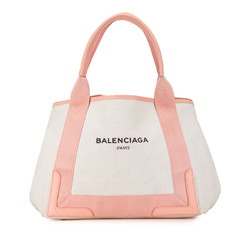 Balenciaga Navy Cabas S Handbag Tote Bag 339933 Ivory White Pink Canvas Leather Women's BALENCIAGA