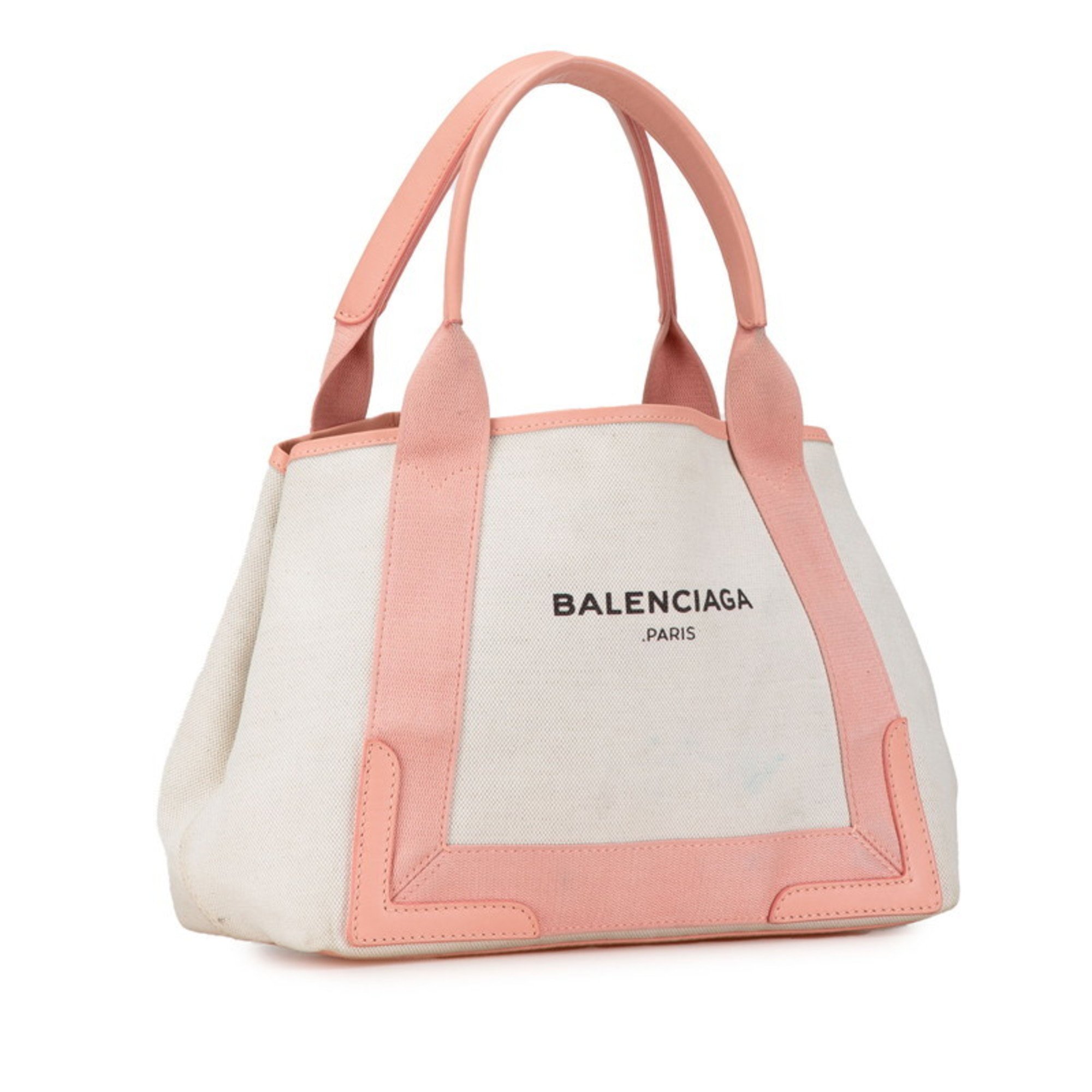 Balenciaga Navy Cabas S Handbag Tote Bag 339933 Ivory White Pink Canvas Leather Women's BALENCIAGA