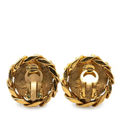 Chanel Coco Mark Rhinestone Chain Earrings Gold Plated Women's CHANEL