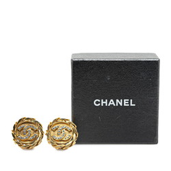 Chanel Coco Mark Rhinestone Chain Earrings Gold Plated Women's CHANEL