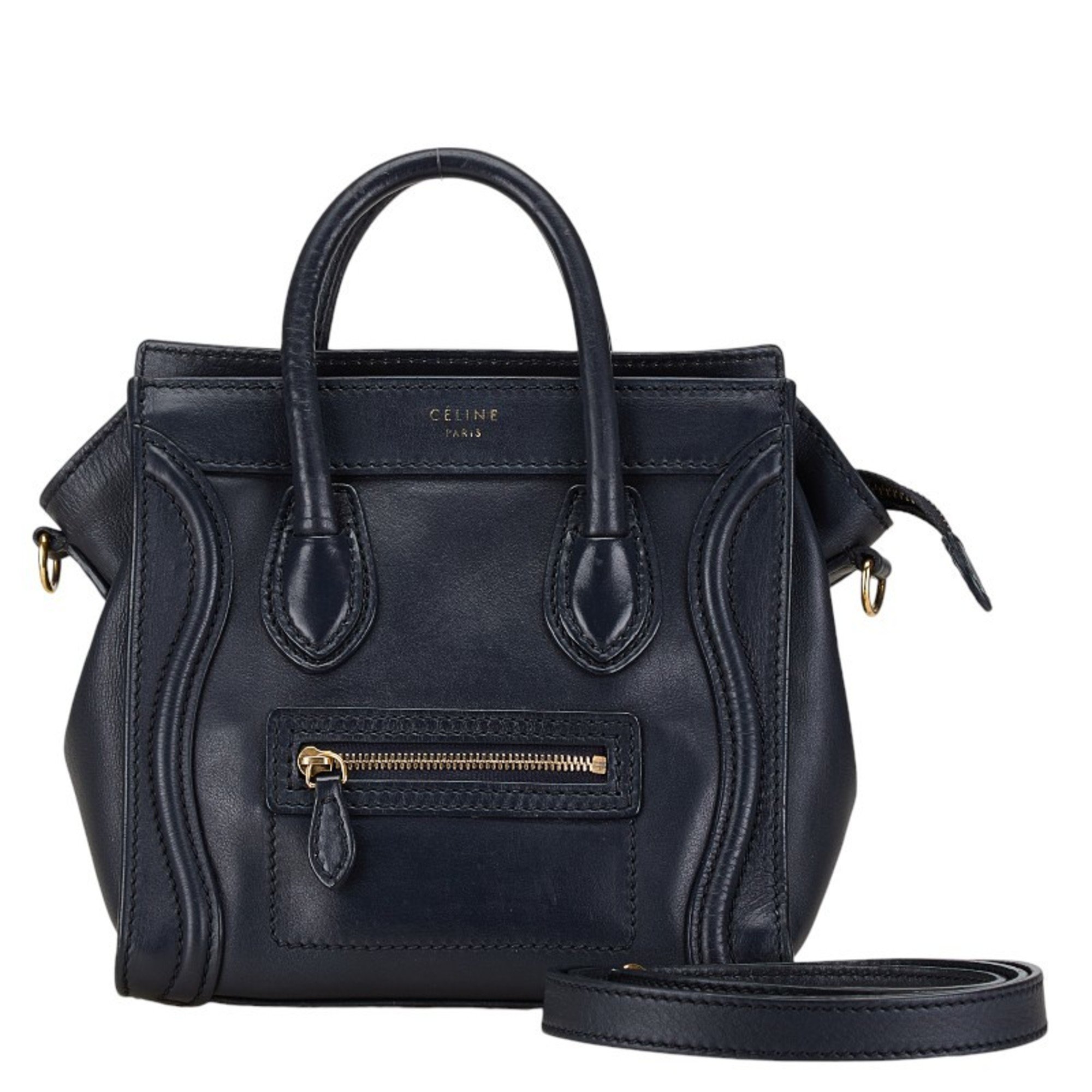 Celine Luggage Nano Shopper Handbag Shoulder Bag Navy Leather Women's CELINE