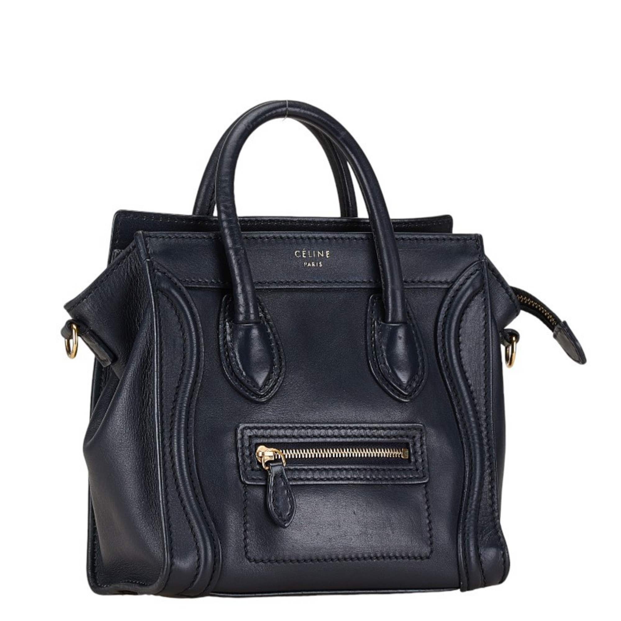 Celine Luggage Nano Shopper Handbag Shoulder Bag Navy Leather Women's CELINE