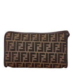 FENDI ZUCCA POUCH BROWN CANVAS LEATHER WOMEN'S