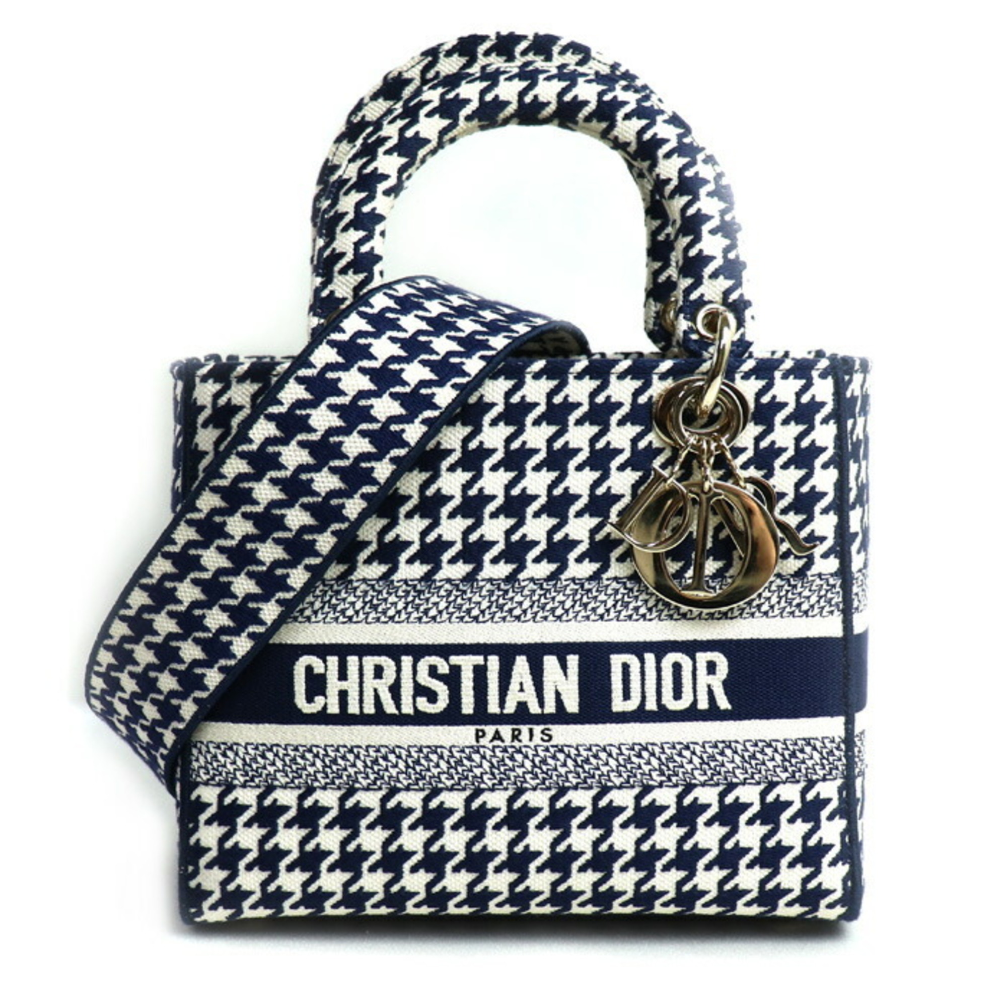 Christian Dior LADY DIOR D-Lite Medium 2-Way Shoulder Bag White Blue M0565OZAF M808 Women's