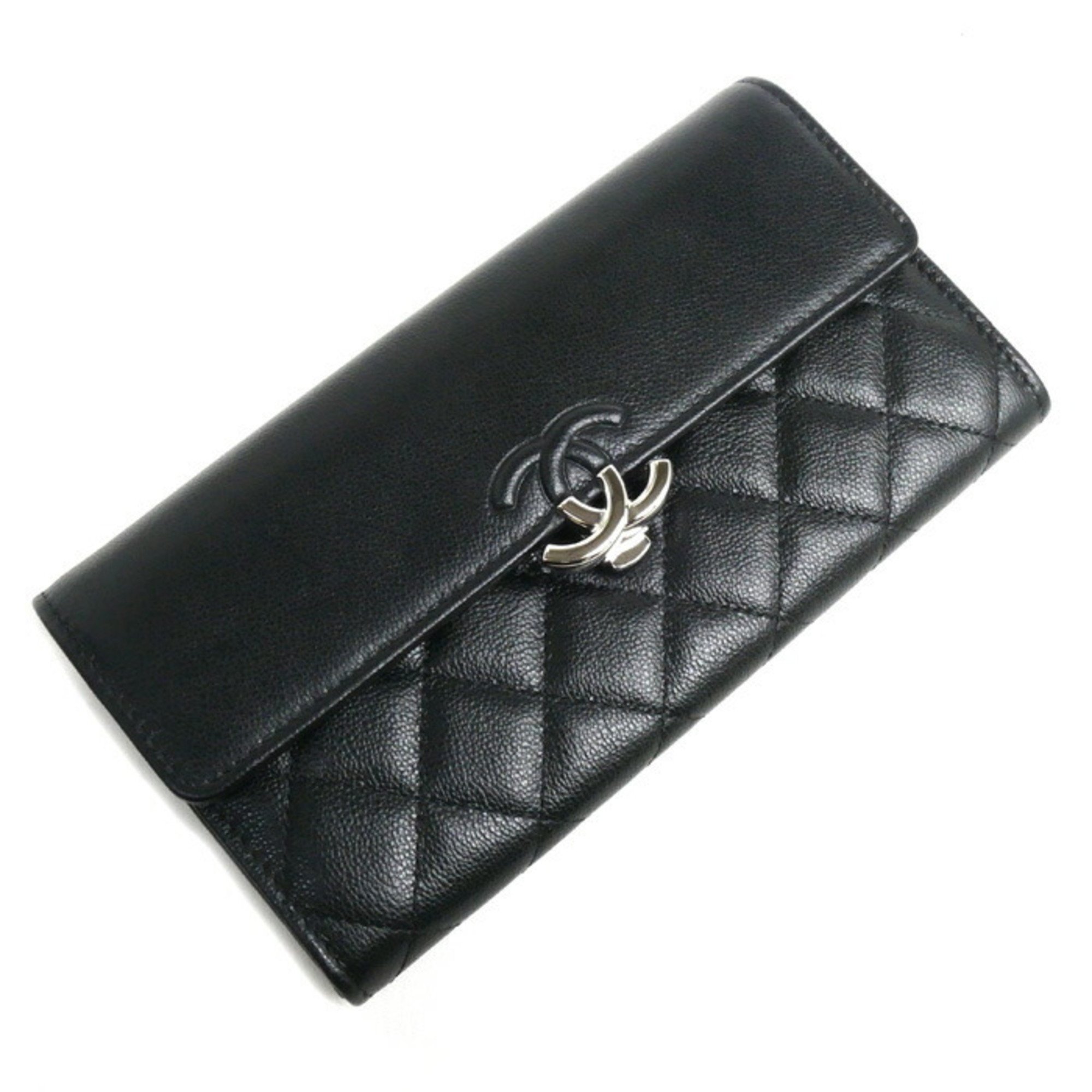 CHANEL Half Coco Long Flap Wallet Black A84426 Women's