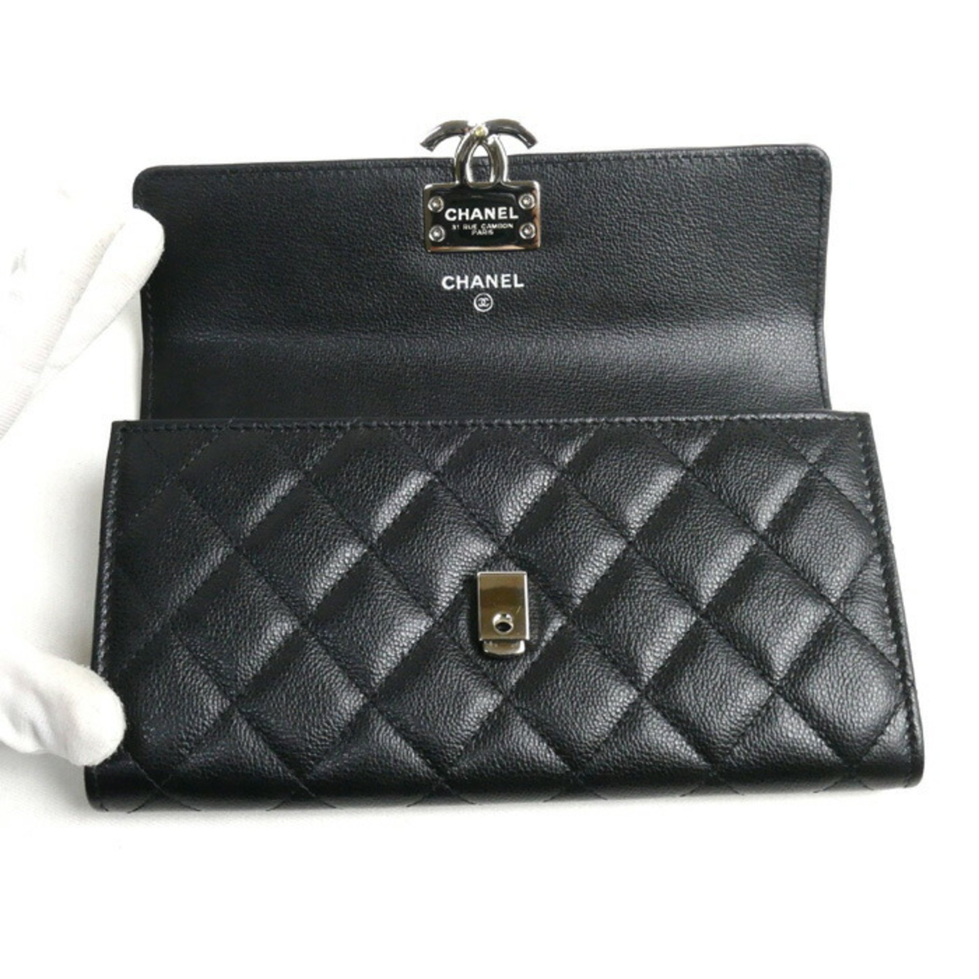 CHANEL Half Coco Long Flap Wallet Black A84426 Women's