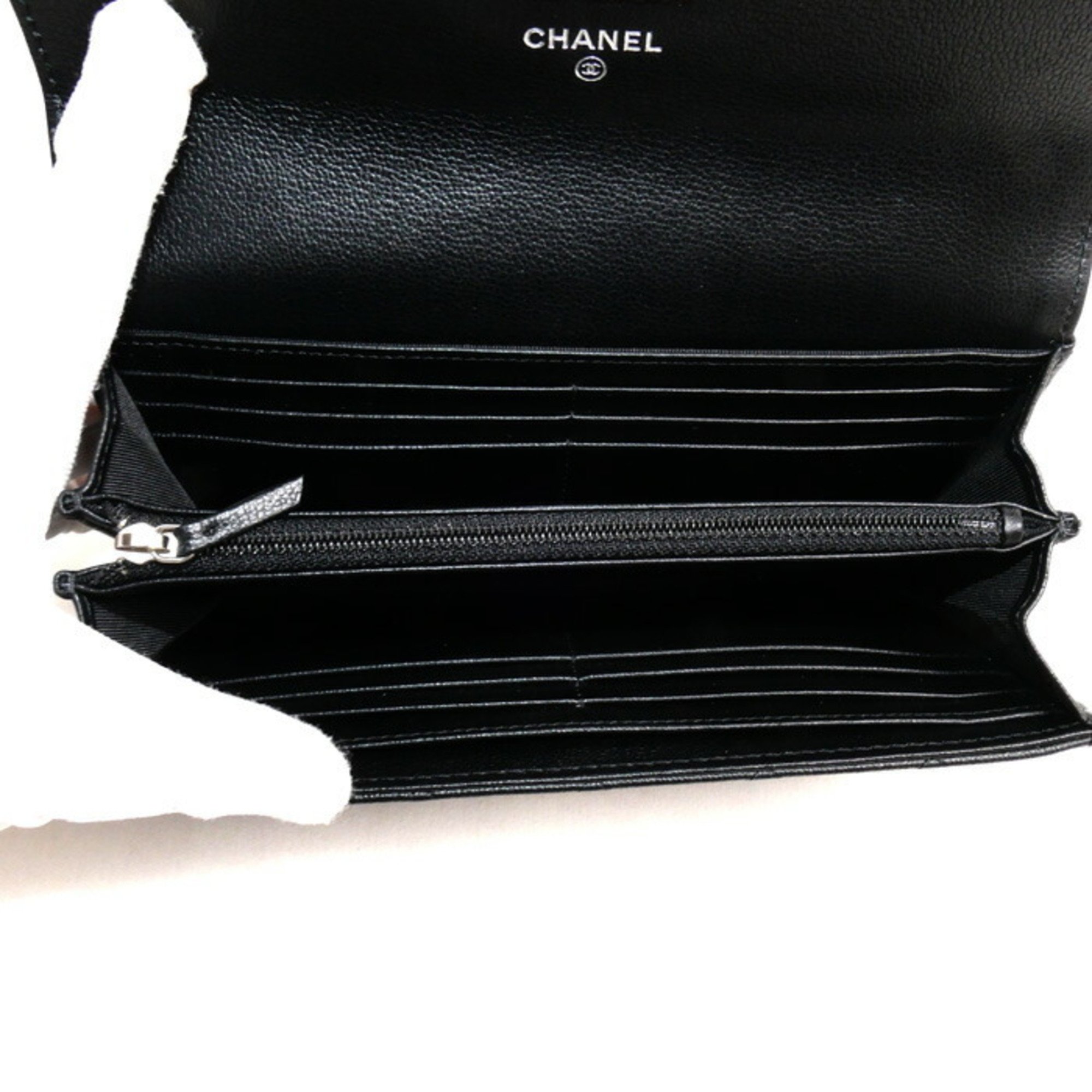 CHANEL Half Coco Long Flap Wallet Black A84426 Women's