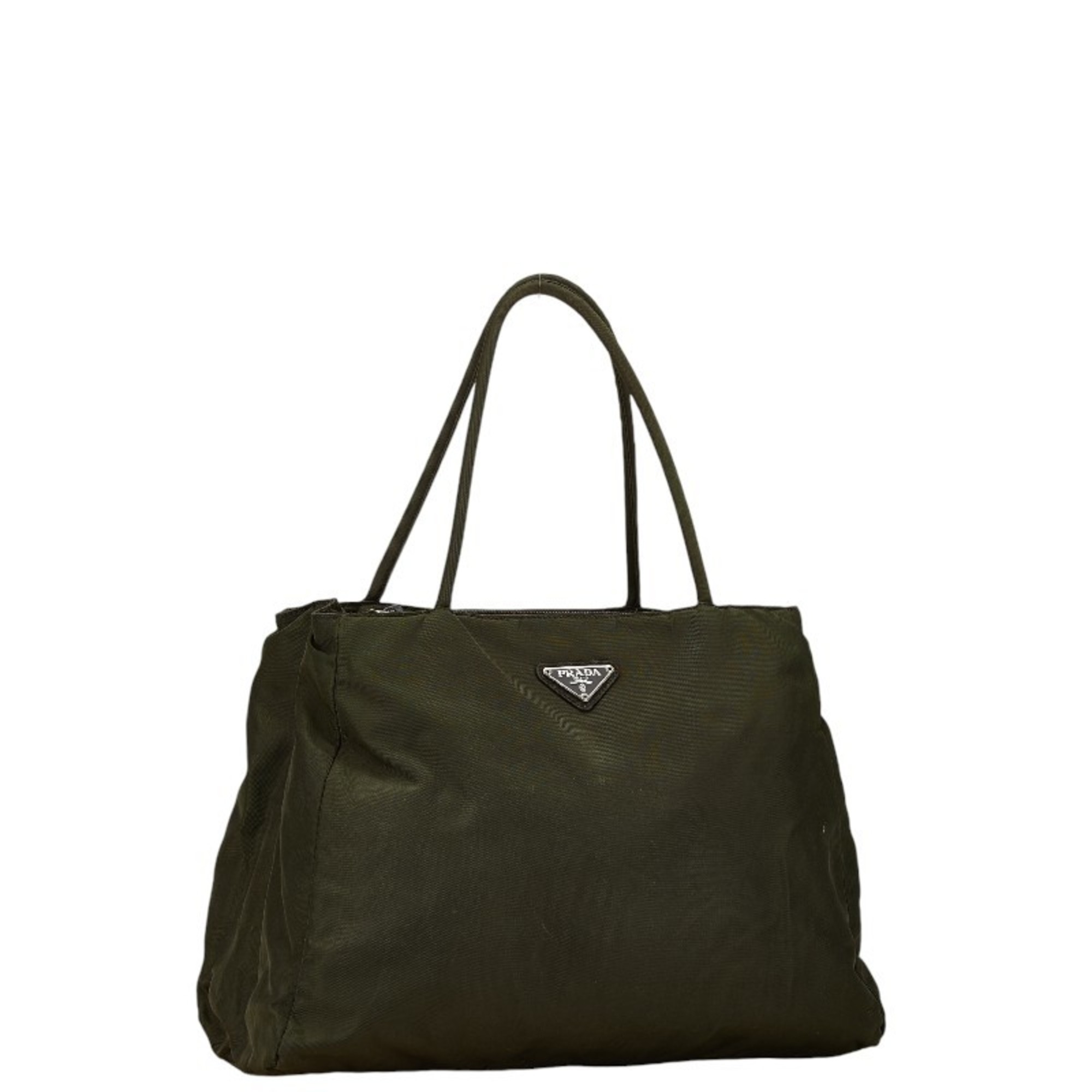 Prada Triangle Plate Handbag Tote Bag Khaki Green Nylon Women's PRADA