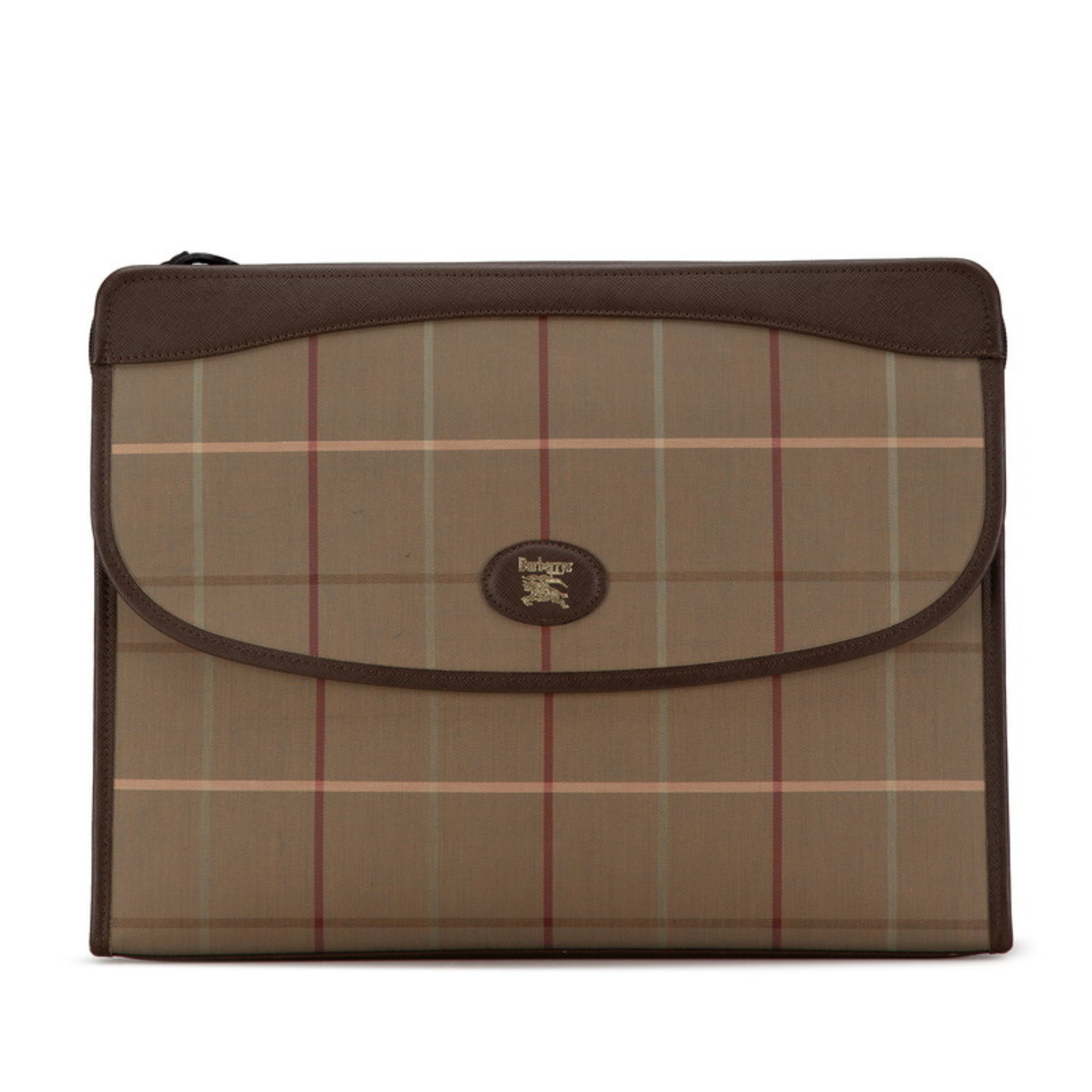 Burberry Check Clutch Bag Second Brown Multicolor Canvas Leather Men's BURBERRY