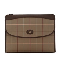 Burberry Check Clutch Bag Second Brown Multicolor Canvas Leather Men's BURBERRY