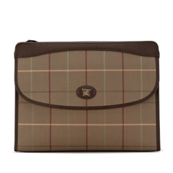 Burberry Check Clutch Bag Second Brown Multicolor Canvas Leather Men's BURBERRY