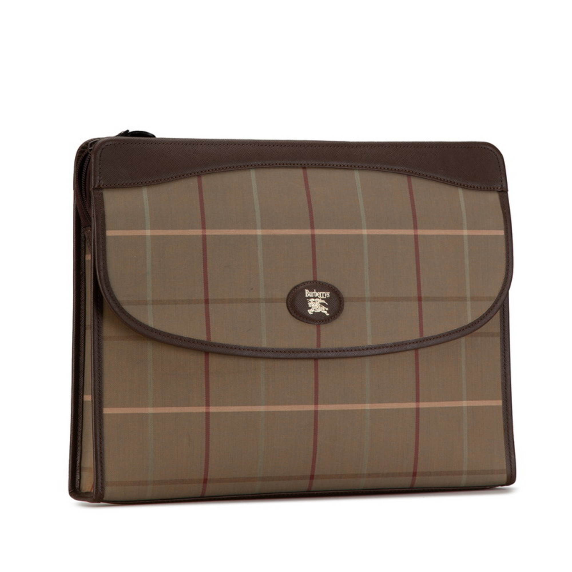 Burberry Check Clutch Bag Second Brown Multicolor Canvas Leather Men's BURBERRY