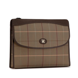 Burberry Check Clutch Bag Second Brown Multicolor Canvas Leather Men's BURBERRY