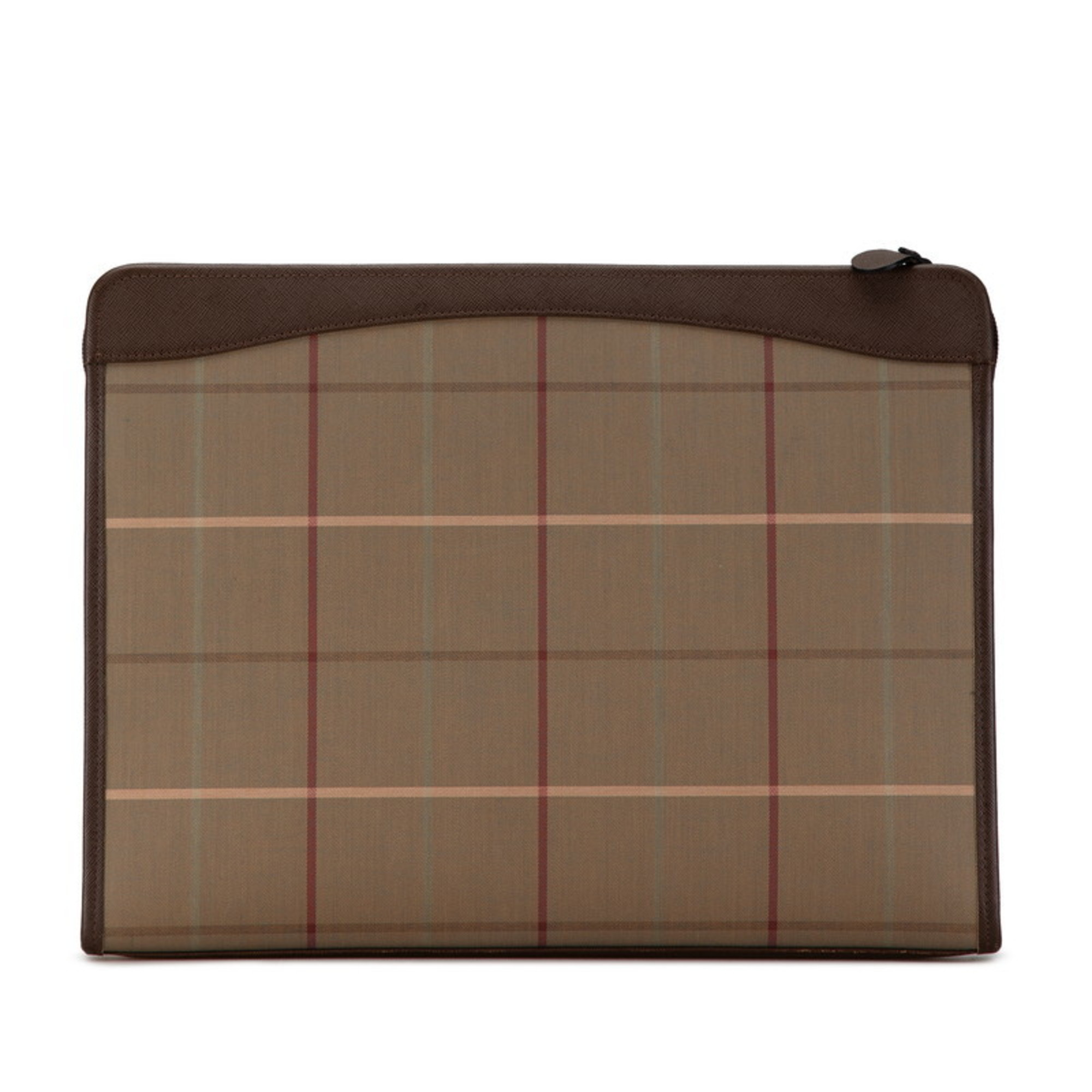 Burberry Check Clutch Bag Second Brown Multicolor Canvas Leather Men's BURBERRY