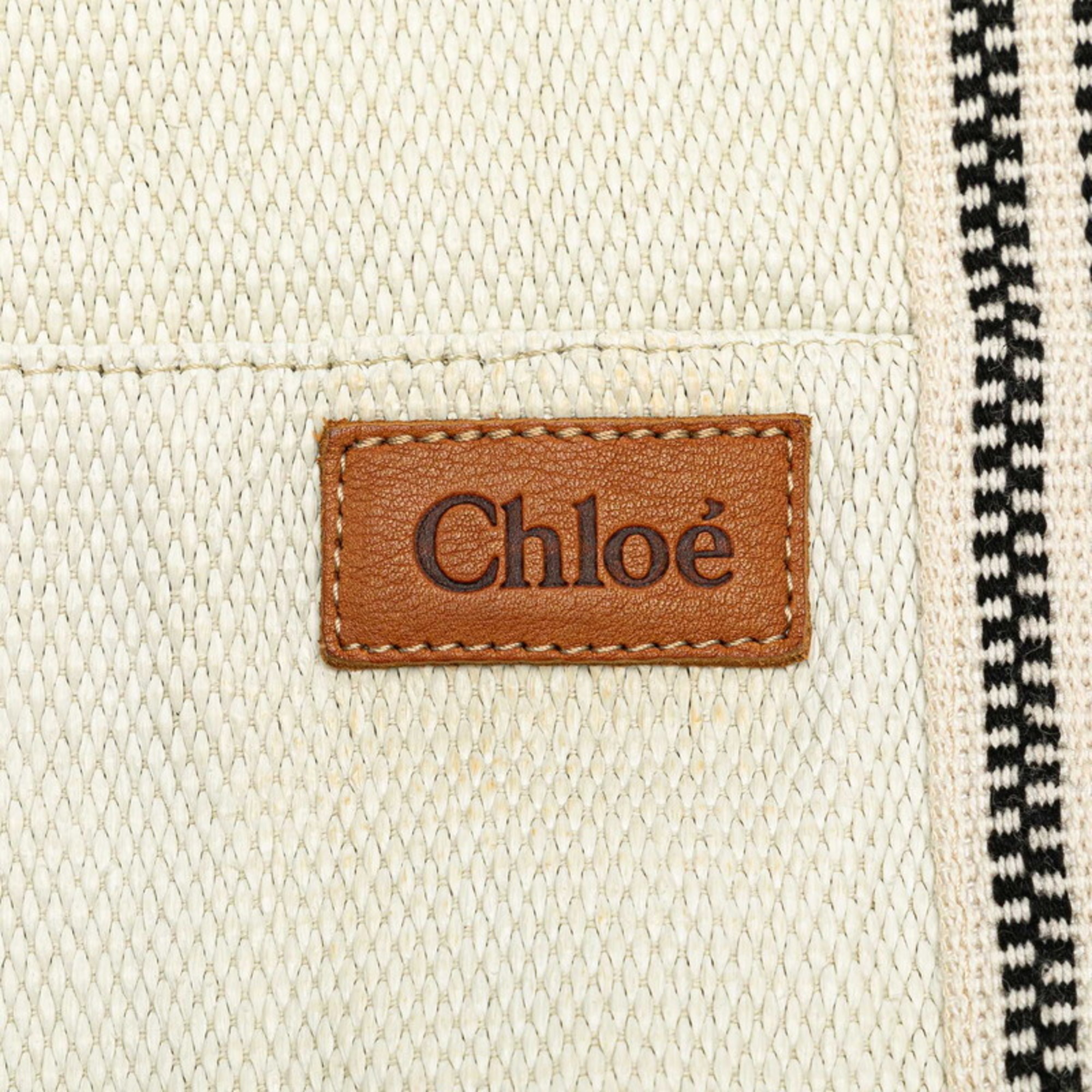 Chloé Chloe Beach Line Bag Tote Beige Brown Straw Canvas Women's