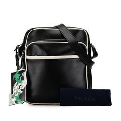 Prada Triangle Plate Shoulder Bag 2VH030 Black White Leather Women's PRADA