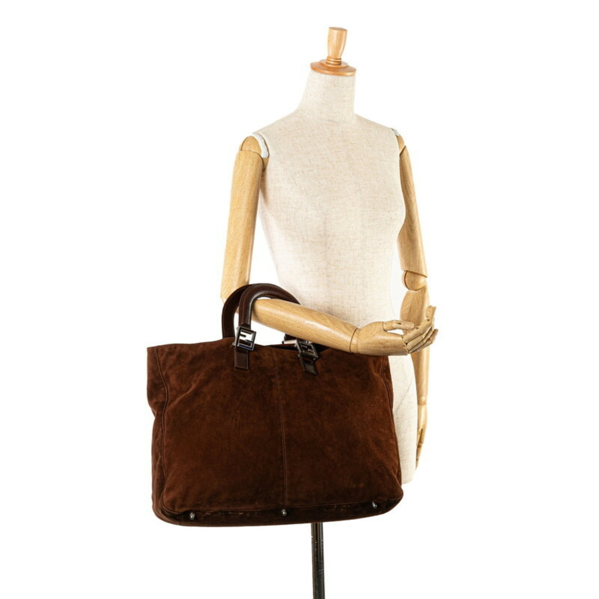 FENDI Handbag Tote Bag 26329 Brown Leather Suede Women's