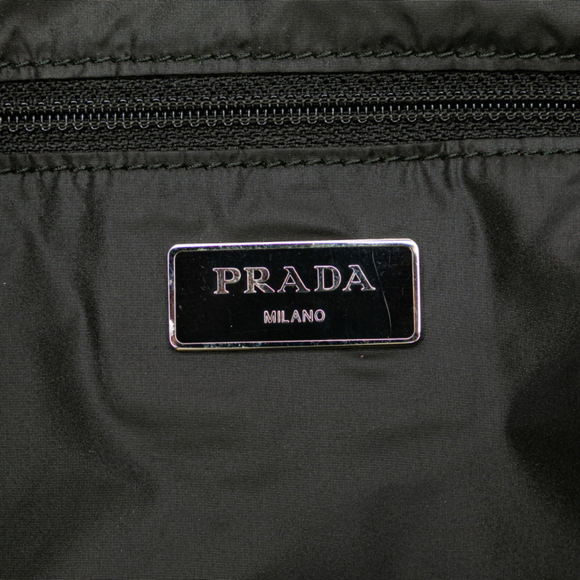 Prada Triangle Plate Print Handbag Tote Bag VA0905 Green Multicolor Nylon Leather Women's PRADA