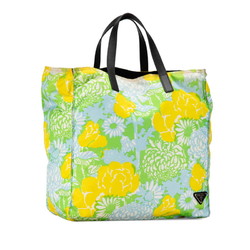 Prada Triangle Plate Print Handbag Tote Bag VA0905 Green Multicolor Nylon Leather Women's PRADA