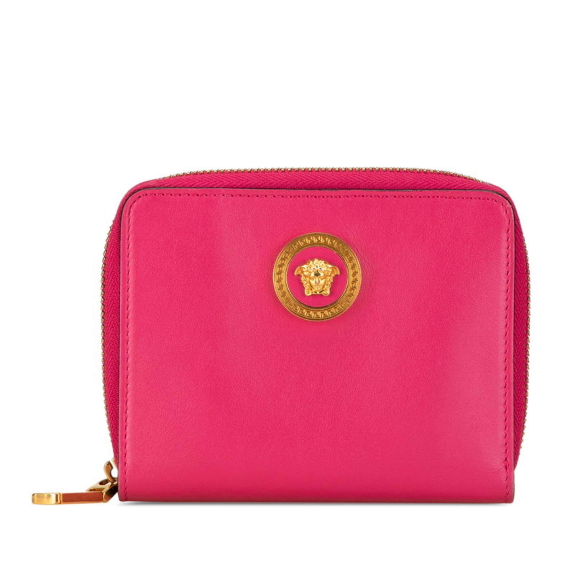 Versace Medusa Round Bi-fold Wallet Pink Leather Women's VERSACE