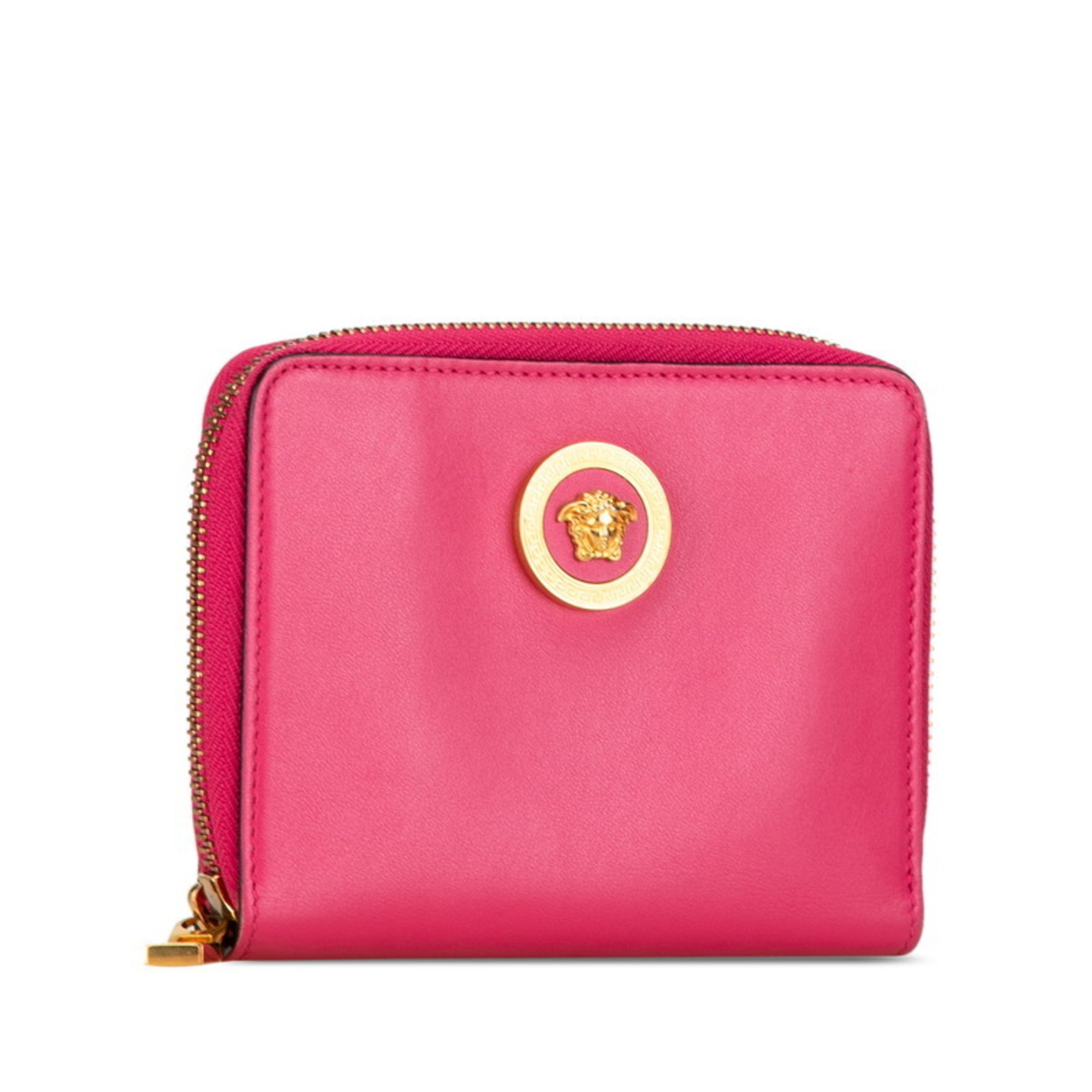 Versace Medusa Round Bi-fold Wallet Pink Leather Women's VERSACE