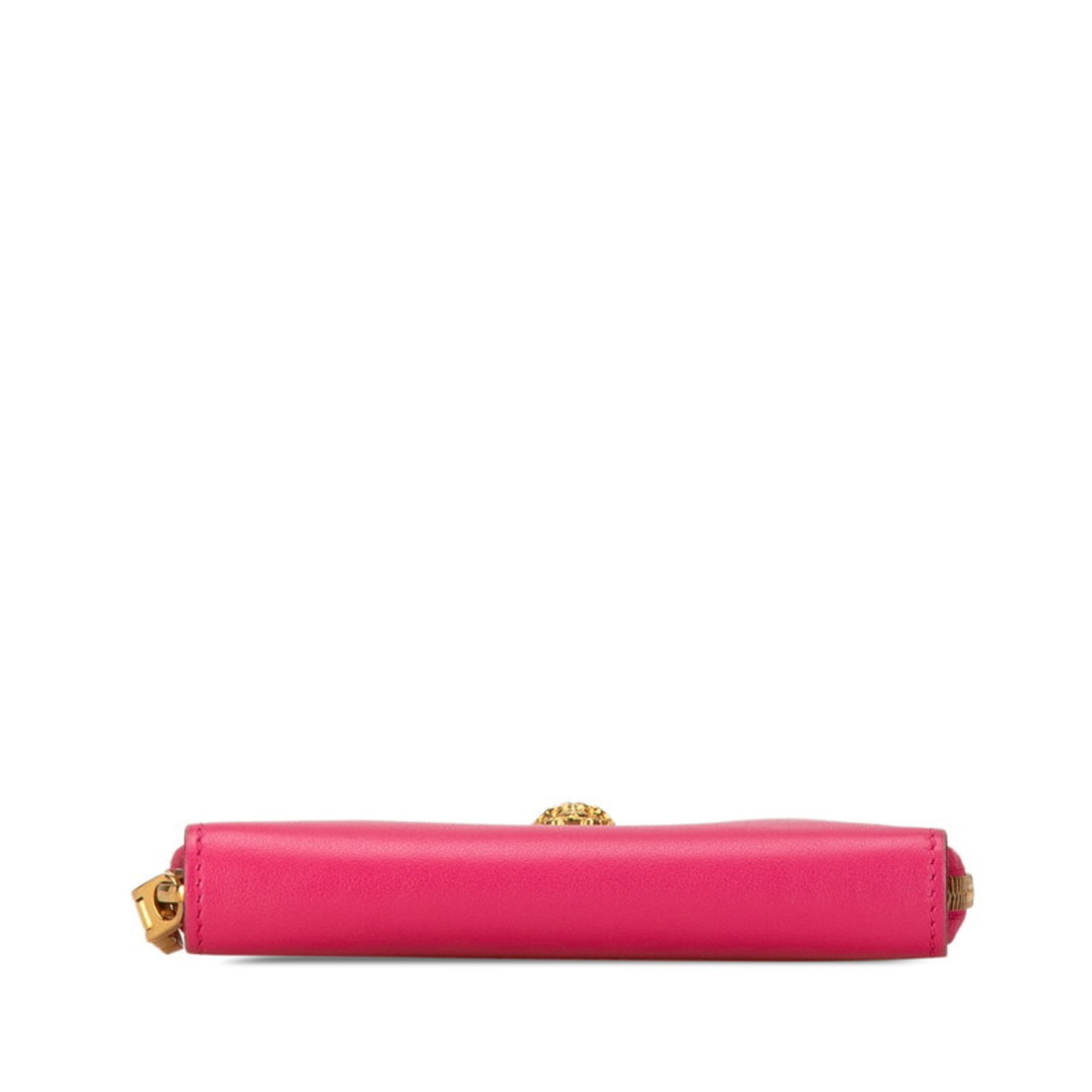 Versace Medusa Round Bi-fold Wallet Pink Leather Women's VERSACE