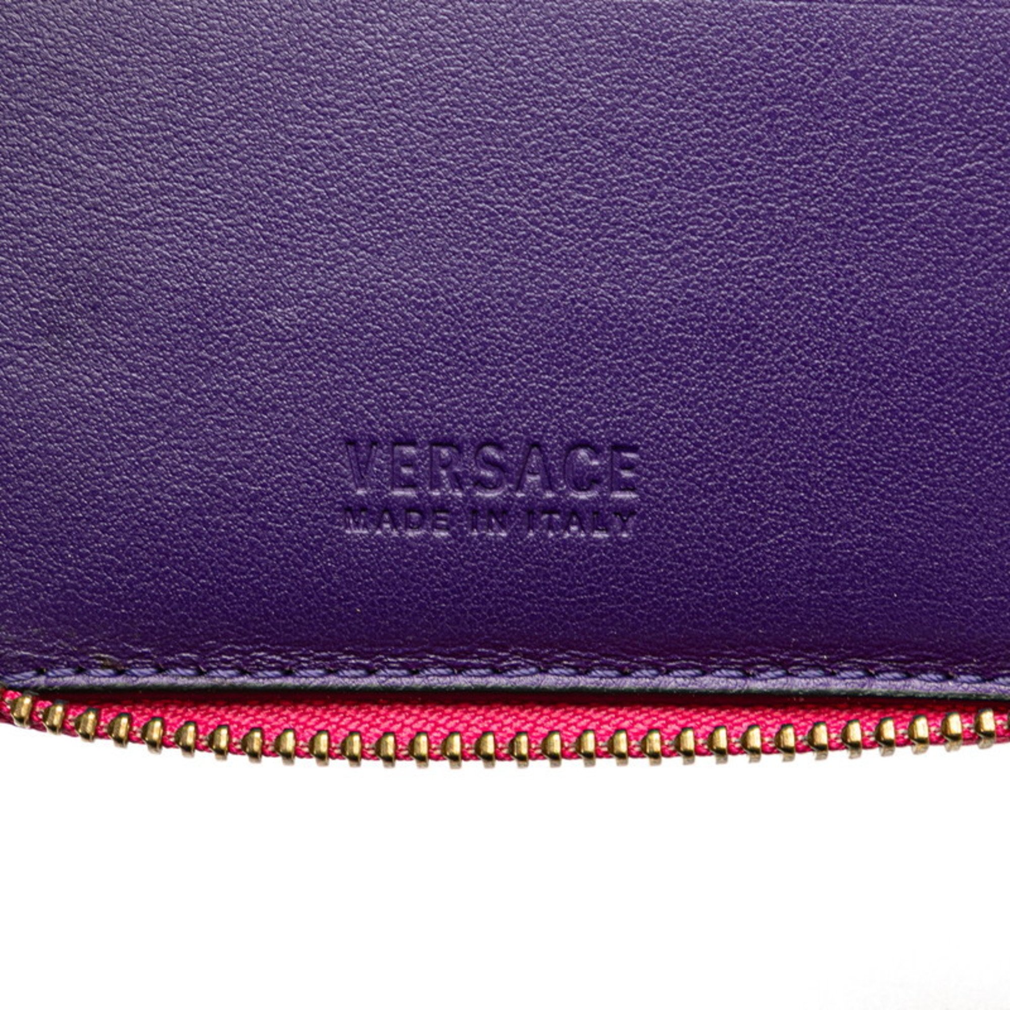 Versace Medusa Round Bi-fold Wallet Pink Leather Women's VERSACE