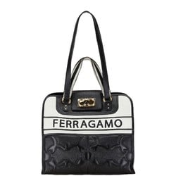 Salvatore Ferragamo Gancini Iconic Handbag Tote Bag Black White Leather Women's