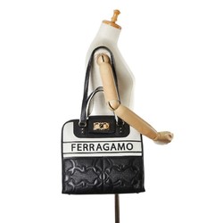 Salvatore Ferragamo Gancini Iconic Handbag Tote Bag Black White Leather Women's