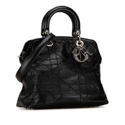 Christian Dior Dior Cannage Handbag Shoulder Bag Black Leather Women's