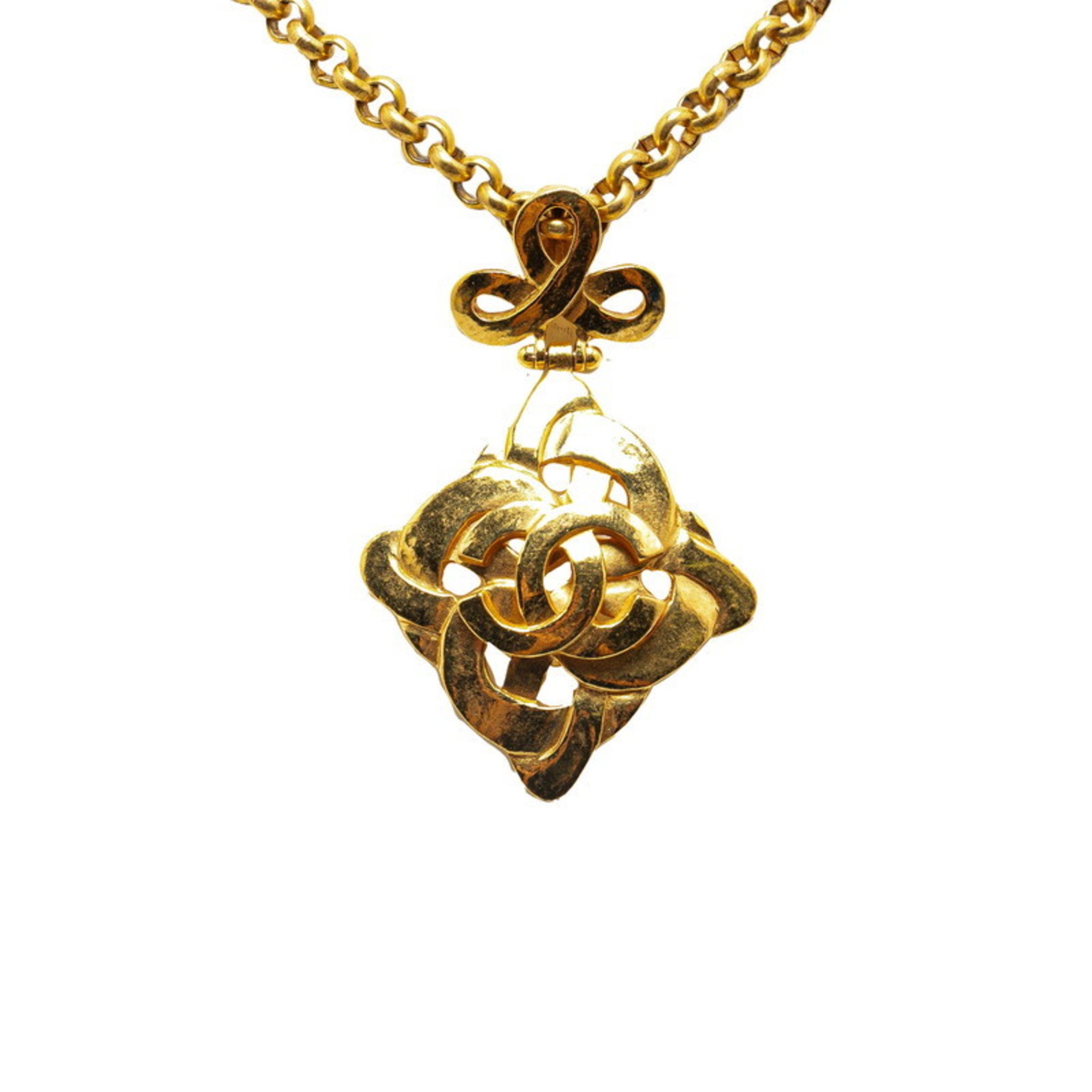 Chanel Coco Mark Diamond Shape Chain Necklace Gold Plated Women's CHANEL