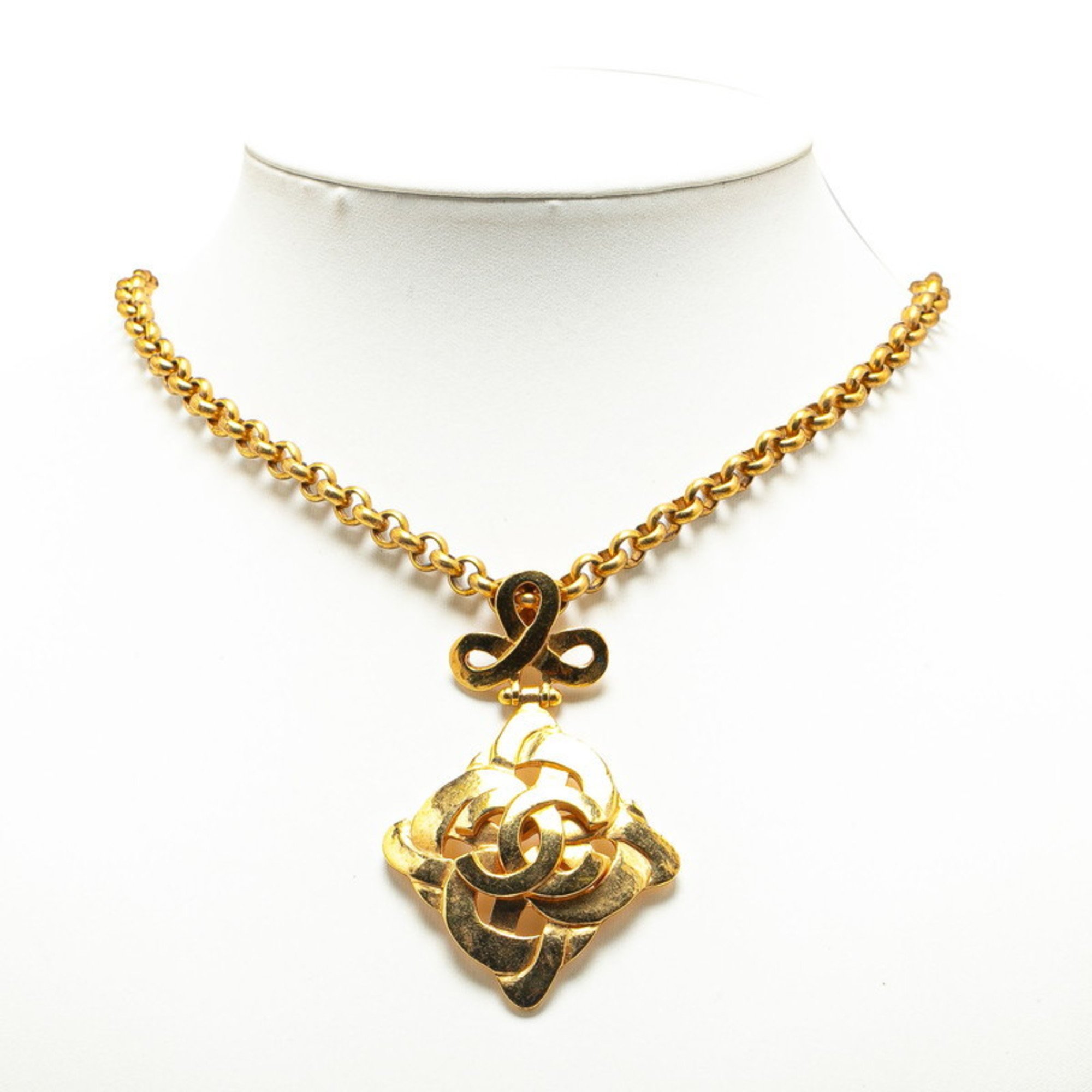 Chanel Coco Mark Diamond Shape Chain Necklace Gold Plated Women's CHANEL