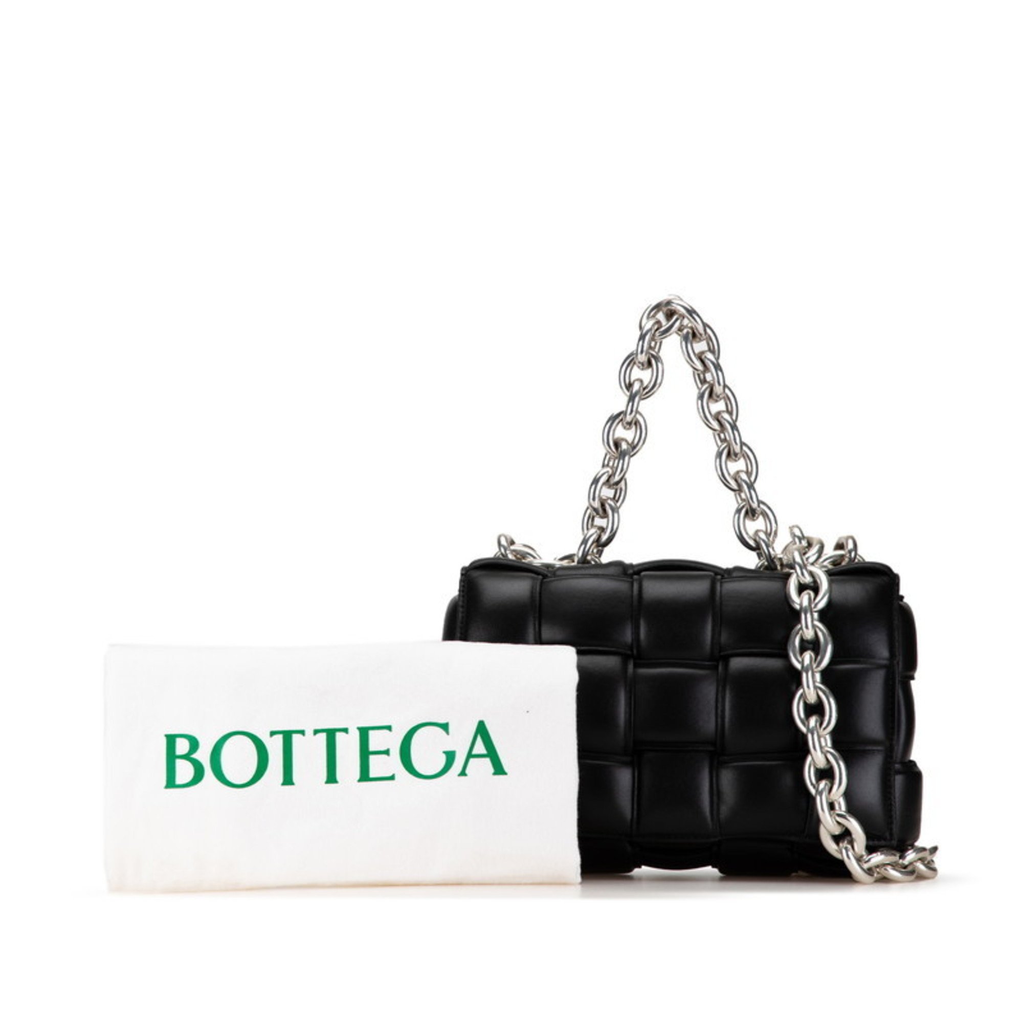 Bottega Veneta Maxi Intrecciato Padded Cassette Chain Shoulder Bag Black Leather Women's BOTTEGAVENETA