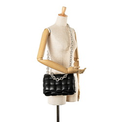 Bottega Veneta Maxi Intrecciato Padded Cassette Chain Shoulder Bag Black Leather Women's BOTTEGAVENETA