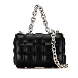 Bottega Veneta Maxi Intrecciato Padded Cassette Chain Shoulder Bag Black Leather Women's BOTTEGAVENETA