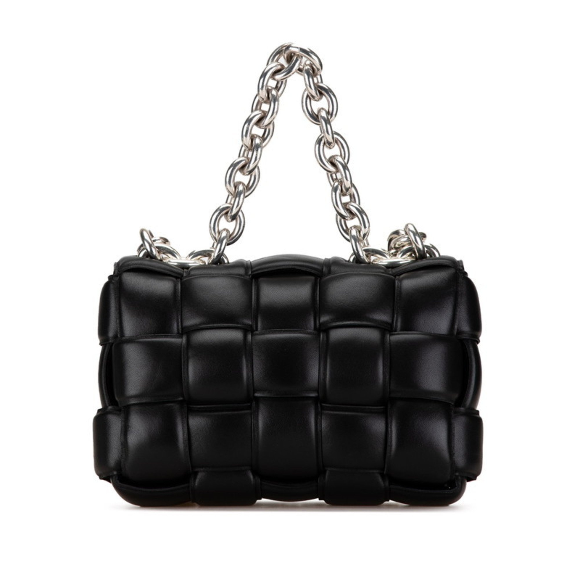 Bottega Veneta Maxi Intrecciato Padded Cassette Chain Shoulder Bag Black Leather Women's BOTTEGAVENETA