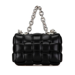 Bottega Veneta Maxi Intrecciato Padded Cassette Chain Shoulder Bag Black Leather Women's BOTTEGAVENETA