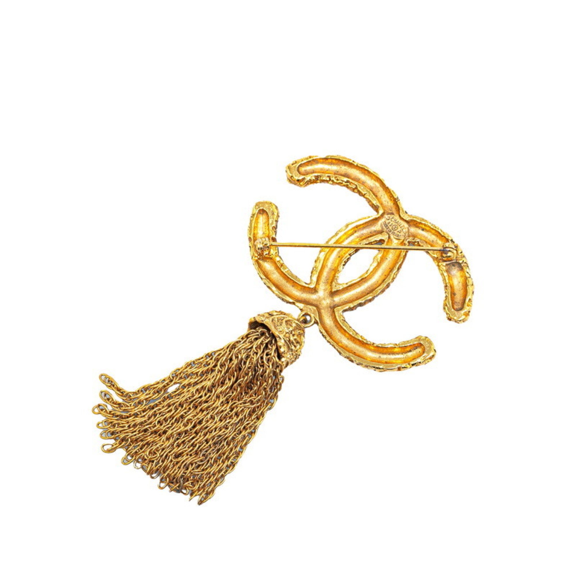 Chanel Coco Mark Lava Tassel Brooch Gold Plated Women's CHANEL