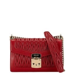 Miu Miu Miu Matelasse Chain Shoulder Bag Red Leather Women's MIUMIU