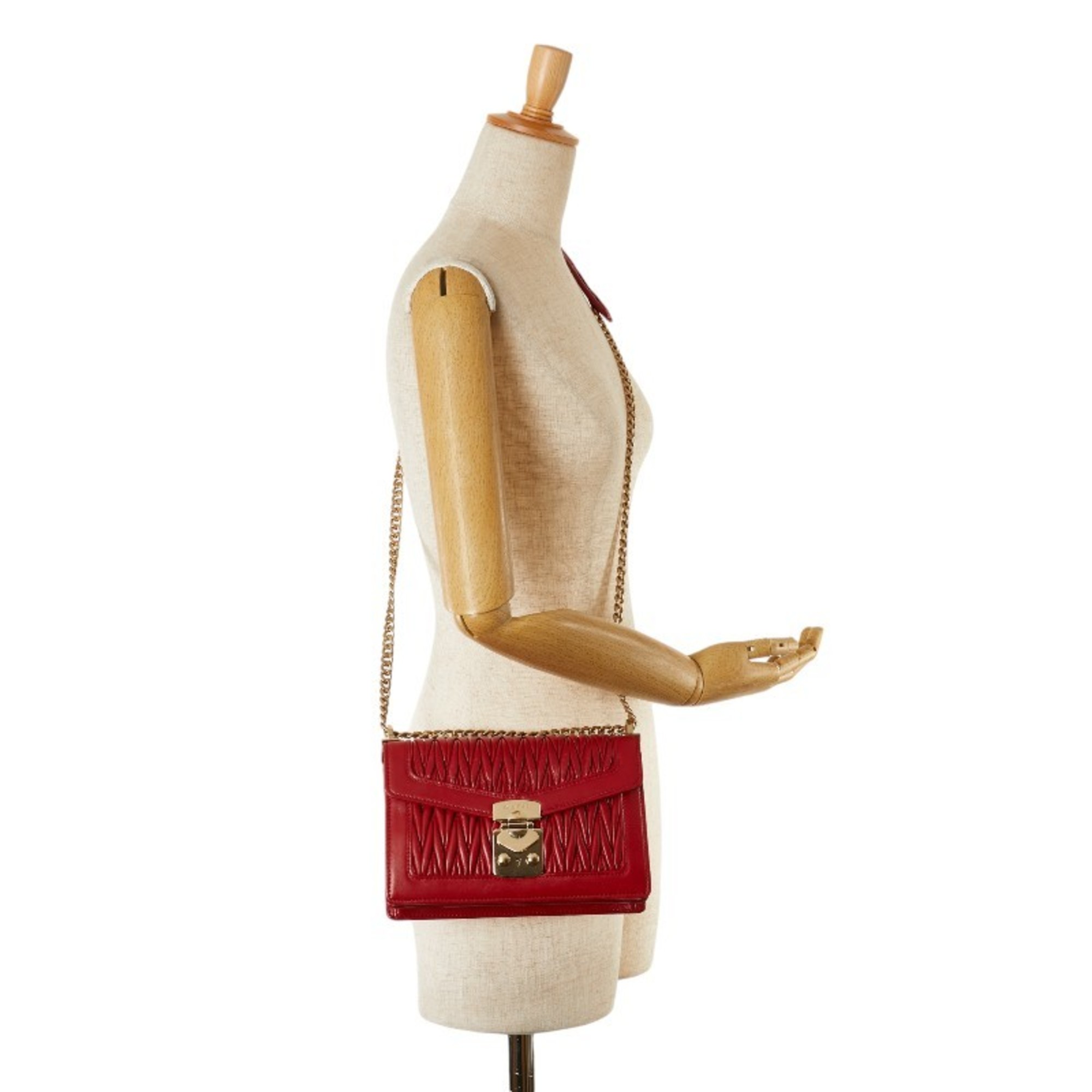 Miu Miu Miu Matelasse Chain Shoulder Bag Red Leather Women's MIUMIU