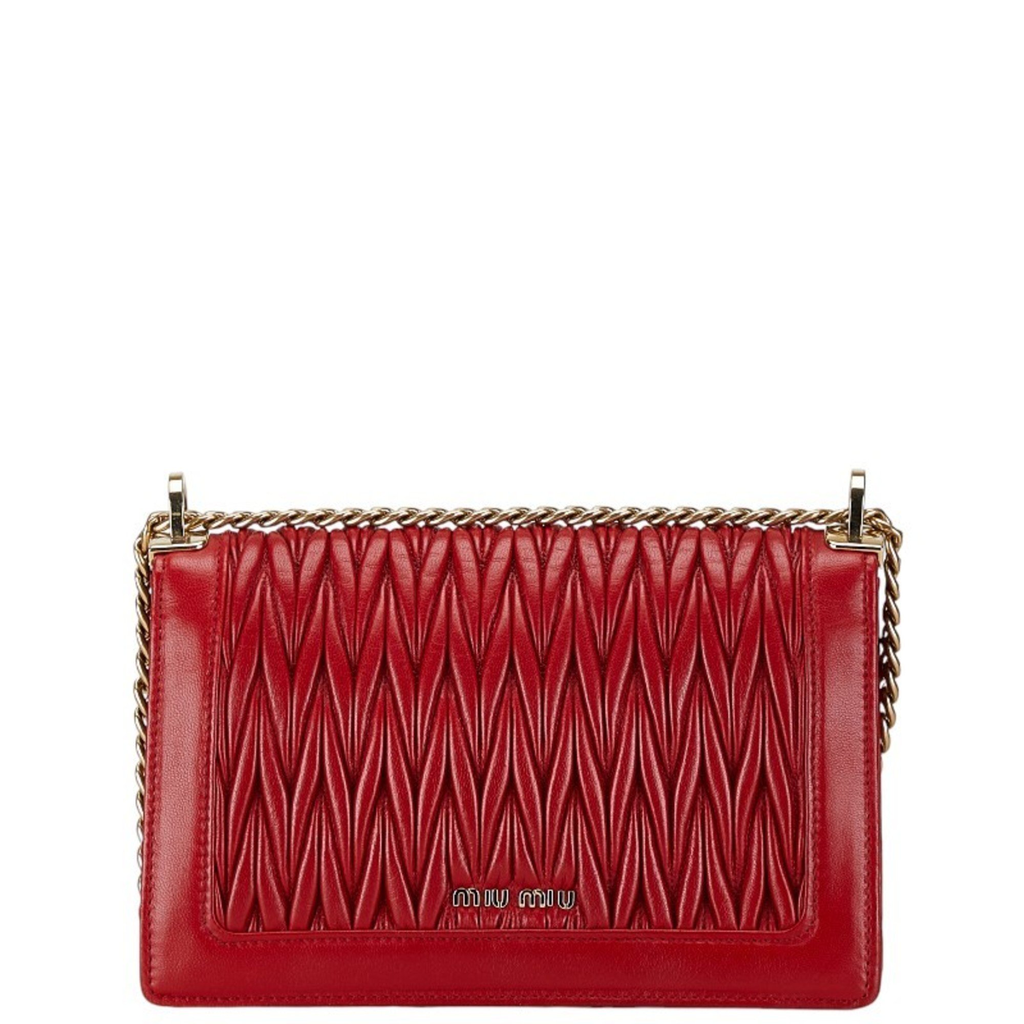 Miu Miu Miu Matelasse Chain Shoulder Bag Red Leather Women's MIUMIU