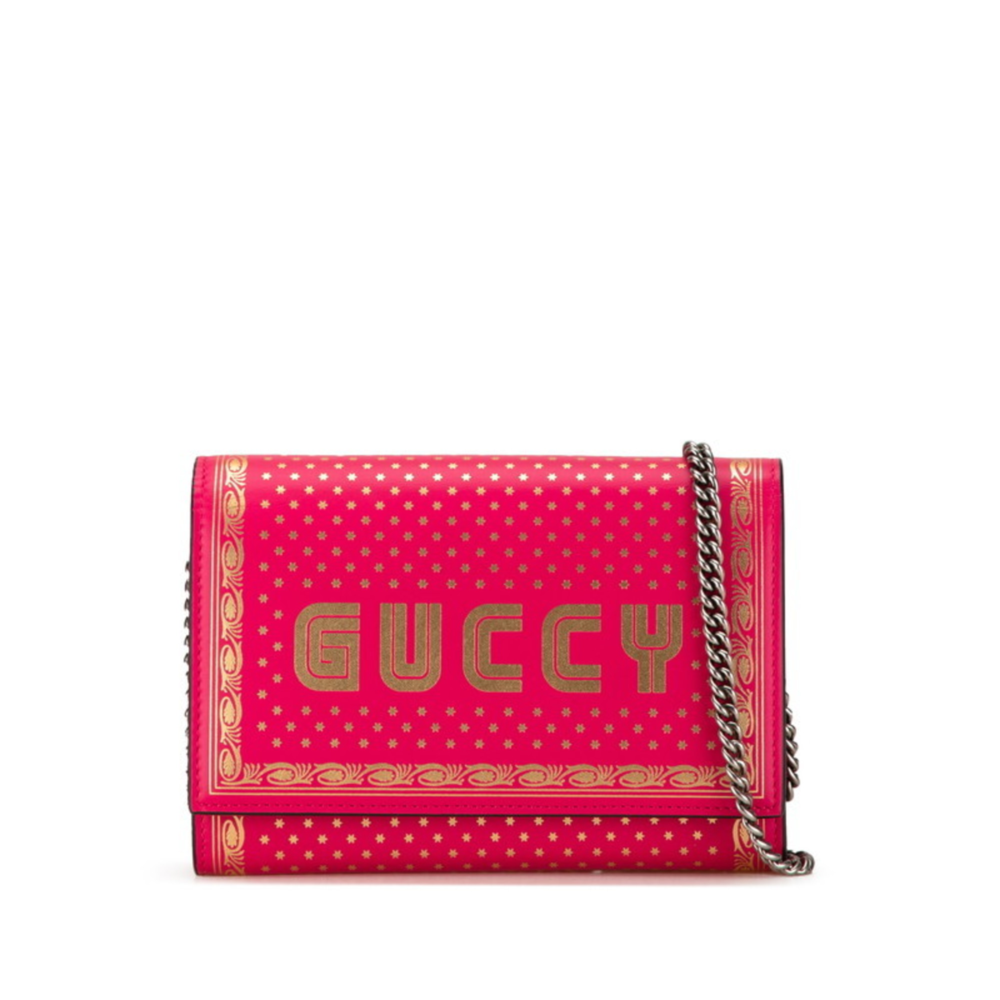 GUCCY Sega Chain Wallet Shoulder Bag 524967 0416 Pink Gold Leather Women's GUCCI