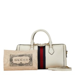 Gucci Ophidia Sherry Line Boston Handbag Shoulder Bag 524532 White Canvas Leather Women's GUCCI