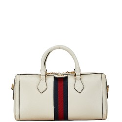 Gucci Ophidia Sherry Line Boston Handbag Shoulder Bag 524532 White Canvas Leather Women's GUCCI