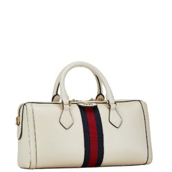 Gucci Ophidia Sherry Line Boston Handbag Shoulder Bag 524532 White Canvas Leather Women's GUCCI